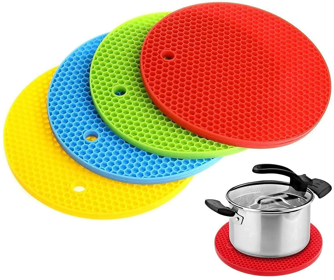 Techsrmaji Round Silicone Trivet Mats, Non Stick, Non Slip, Scratch Proof, High Heat Resistant Mats For Hot Pans, Kitchen Mats H